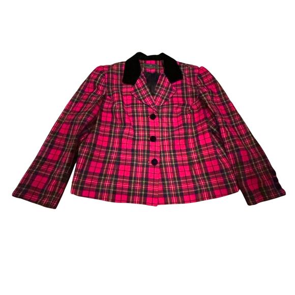 Vintage Embassy Row Pure Wool Red Black Jacket Blazer Button Down Women Size 18W - Picture 1 of 6